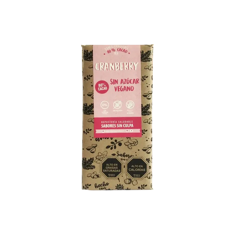 Chocolate 80% Cacao Cranberries 80g- Sabores sin Culpa