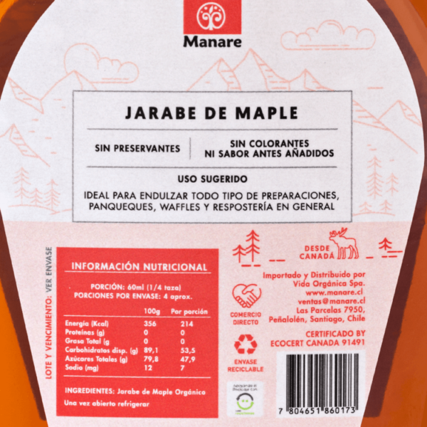 Jarabe de Maple 250mL Orgánico - Manare - Imagen 2