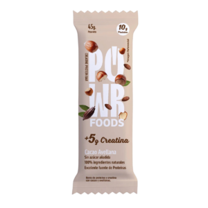 Barra de proteína y creatina con cacao y avellanas 45g - power foods